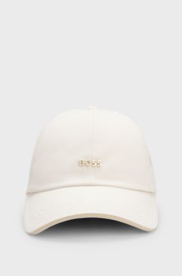 Cotton cap with metal logo lettering, Natural