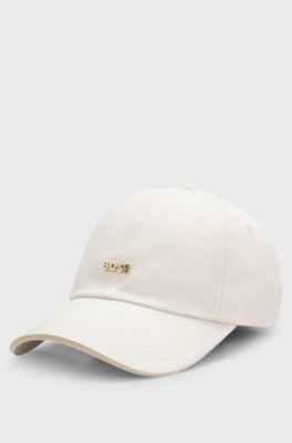 Cotton cap with metal logo lettering, Natural