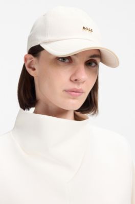Cotton cap with metal logo lettering, Natural
