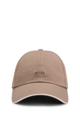 Cotton-twill cap with metal logo, Beige