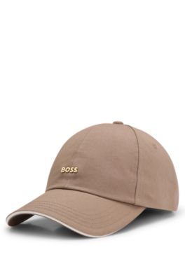 Cotton-twill cap with metal logo, Beige