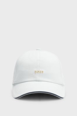 Cappellino in twill di cotone con logo in metallo, Celeste