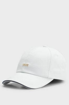 Cappellino in twill di cotone con logo in metallo, Celeste