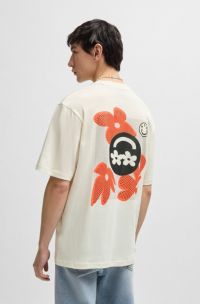 Cotton-jersey T-shirt with logo prints, Natural