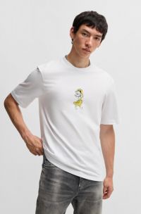 Camiseta de punto de algodón con gráfico de animal, Blanco
