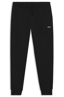 Cotton-terry tracksuit bottoms with logo detail, Black