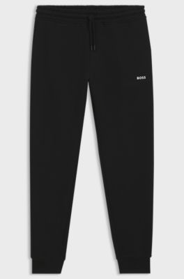 Cotton-terry tracksuit bottoms with logo detail, Black