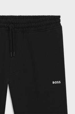 Cotton-terry tracksuit bottoms with logo detail, Black
