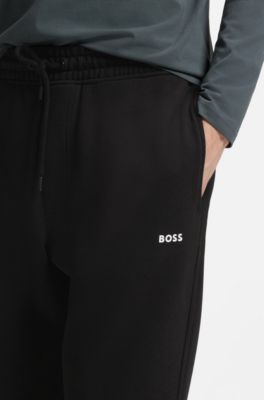 Bas de surv&ecirc;tement en molleton de coton avec d&eacute;tail logo, Noir