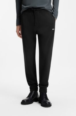 Cotton-terry tracksuit bottoms with logo detail, Black