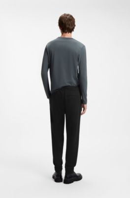 Cotton-terry tracksuit bottoms with logo detail, Black