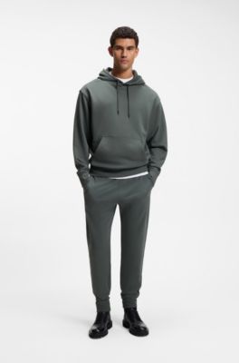 Cotton-terry tracksuit bottoms with logo detail, Dark Green