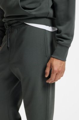 Cotton-terry tracksuit bottoms with logo detail, Dark Green