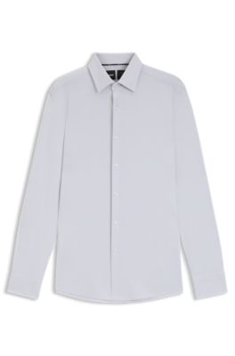 Slim-fit shirt in micro-structured performance-stretch jersey, Dark Grey