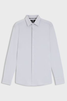 Slim-fit shirt in micro-structured performance-stretch jersey, Dark Grey