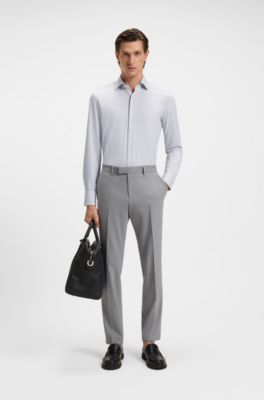 Slim-fit shirt in micro-structured performance-stretch jersey, Dark Grey