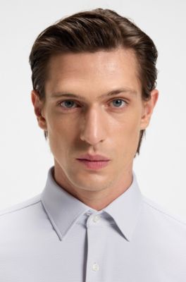 Slim-fit shirt in micro-structured performance-stretch jersey, Dark Grey