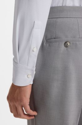 Slim-fit shirt in micro-structured performance-stretch jersey, Dark Grey