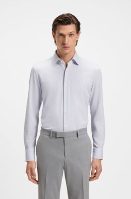 Slim-fit shirt in micro-structured performance-stretch jersey, Dark Grey