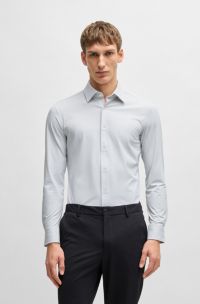 Slim-fit shirt in micro-structured performance-stretch jersey, Dark Grey