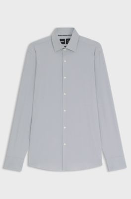 Slim-fit shirt in micro-structured performance-stretch jersey, Green