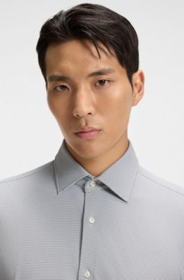 Slim-fit shirt in micro-structured performance-stretch jersey, Green