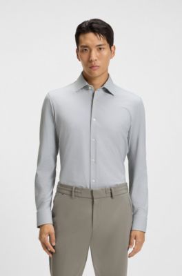 Slim-fit shirt in micro-structured performance-stretch jersey, Green