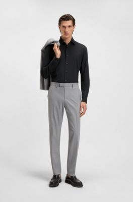 Slim-fit shirt in textured performance-stretch jersey, Black