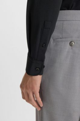 Slim-fit shirt in textured performance-stretch jersey, Black
