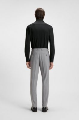 Slim-fit shirt in textured performance-stretch jersey, Black