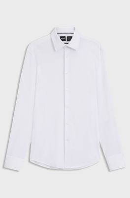 Slim-fit shirt in textured performance-stretch jersey, White