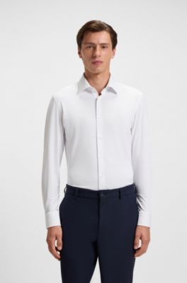Slim-fit shirt in textured performance-stretch jersey, White