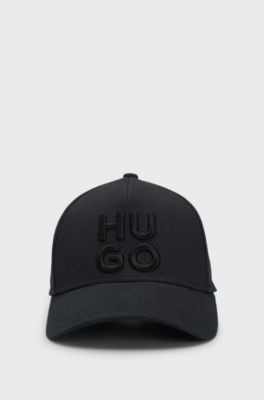 Cotton-twill cap with embroidered stacked logo, Black
