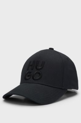 Cotton-twill cap with embroidered stacked logo, Black