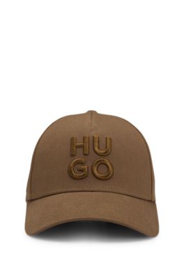Cotton-twill cap with embroidered stacked logo, Brown