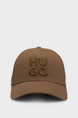 Cotton-twill cap with embroidered stacked logo, Brown