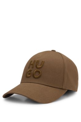 Cotton-twill cap with embroidered stacked logo, Brown