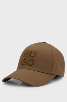 Cotton-twill cap with embroidered stacked logo, Brown