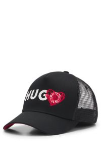 Gorra estilo camionero en sarga de algodón con logo de corazón, Negro