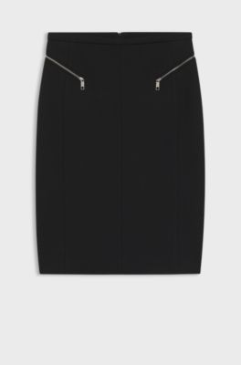 Pencil skirt with zipped pockets in stretch material, Black