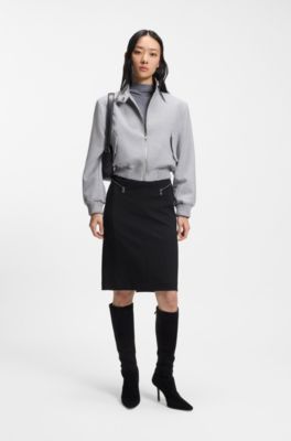 Pencil skirt with zipped pockets in stretch material, Black