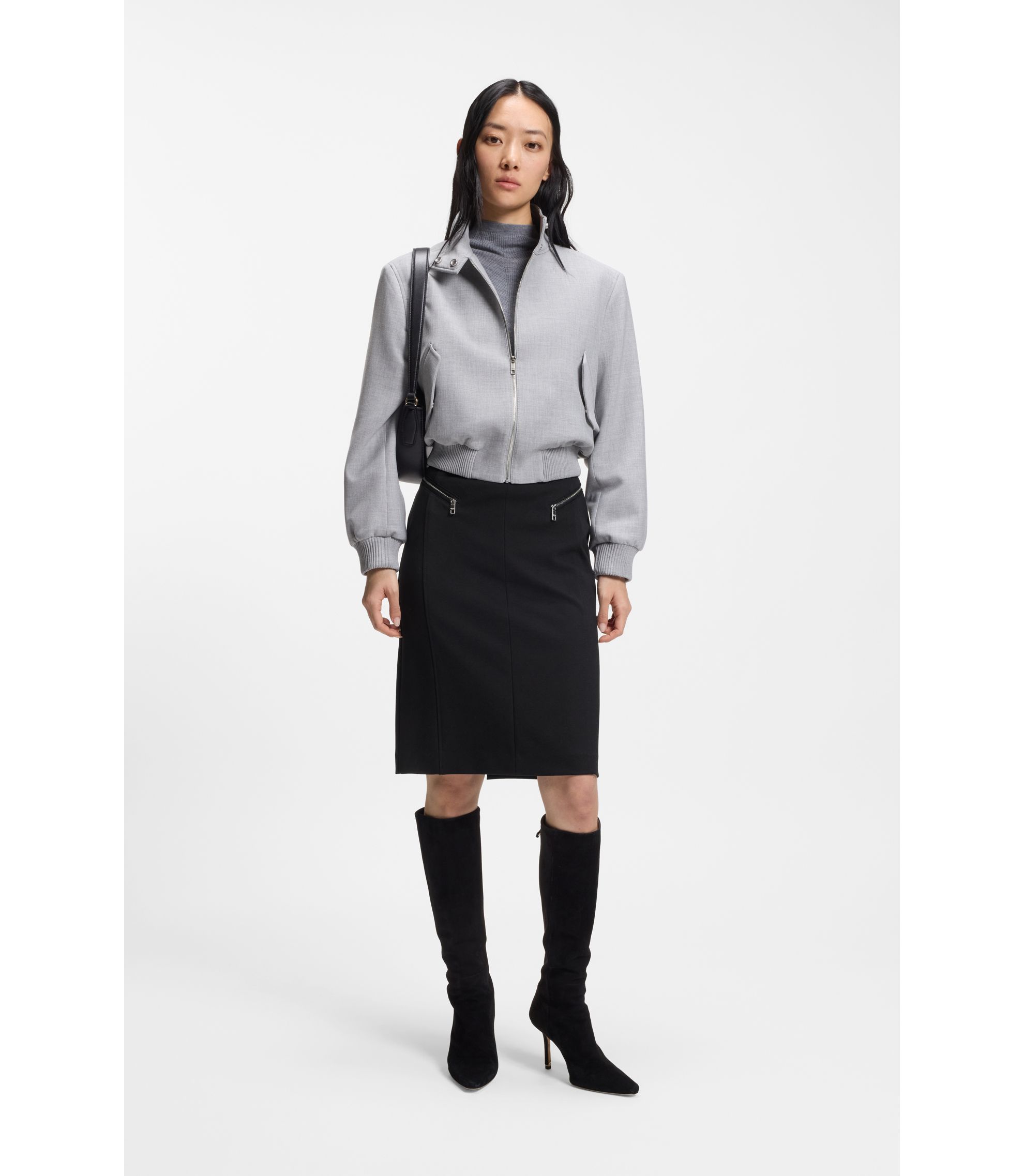 スカート BOSS BOSS - Slim-fit pencil skirt in Italian-made virgin wool - Black