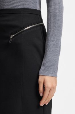 Pencil skirt with zipped pockets in stretch material, Black