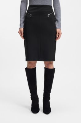 Pencil skirt with zipped pockets in stretch material, Black