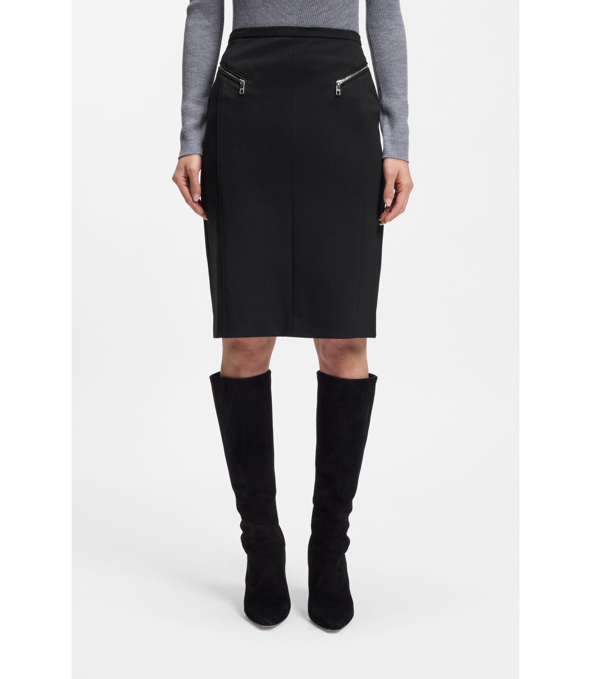 スカート BOSS BOSS - Faux-leather skirt with seaming details - Black