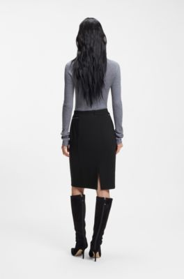 Pencil skirt with zipped pockets in stretch material, Black