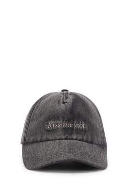 Cotton-twill cap with embroidered slogan, Black