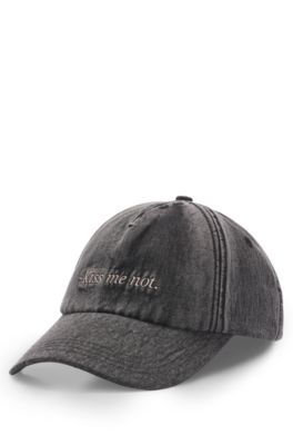 Cotton-twill cap with embroidered slogan, Black