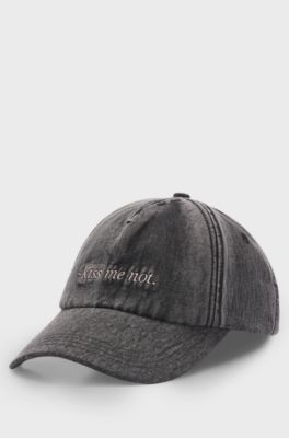 Cotton-twill cap with embroidered slogan, Black