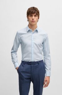 Chemise Slim en coton Oxford antibactérien à motif, bleu clair